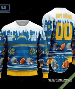 Pesonalized Los Angeles Chargers Snow Custom Name And Number Ugly Christmas Sweater