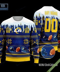 Pesonalized Los Angeles Rams Snow Custom Name And Number Ugly Christmas Sweater