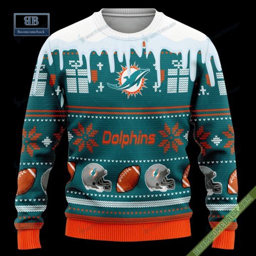Pesonalized Miami Dolphins Snow Custom Name And Number Ugly Christmas Sweater