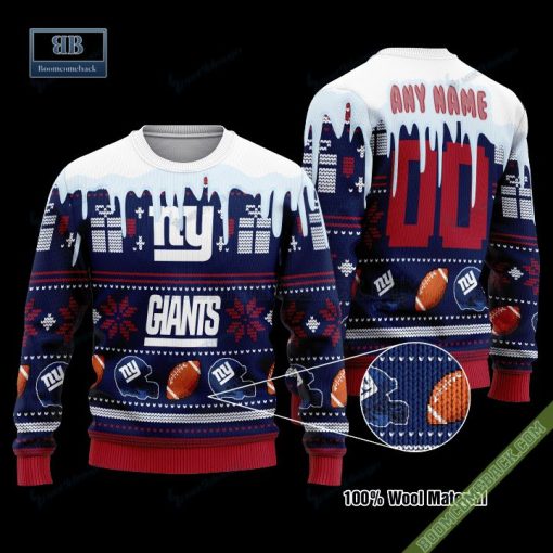Pesonalized New York Giants Snow Custom Name And Number Ugly Christmas Sweater