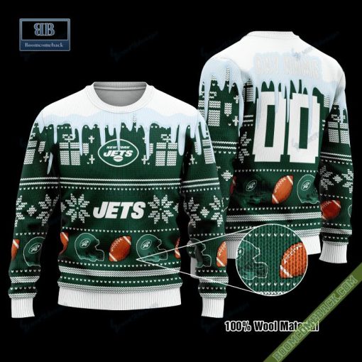 Pesonalized New York Jets Snow Custom Name And Number Ugly Christmas Sweater