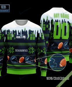Pesonalized Seattle Seahawks Snow Custom Name And Number Ugly Christmas Sweater