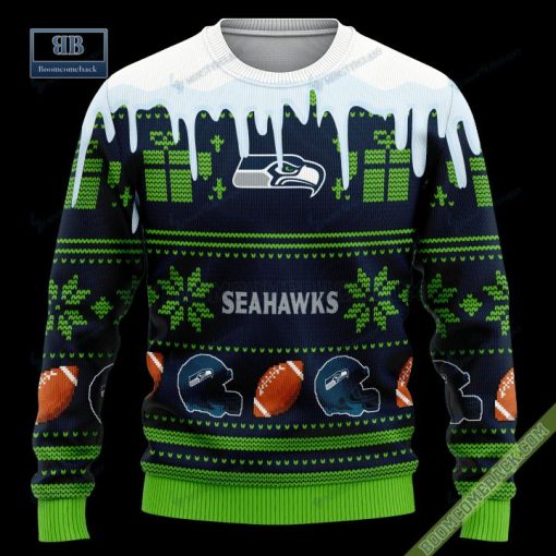 Pesonalized Seattle Seahawks Snow Custom Name And Number Ugly Christmas Sweater