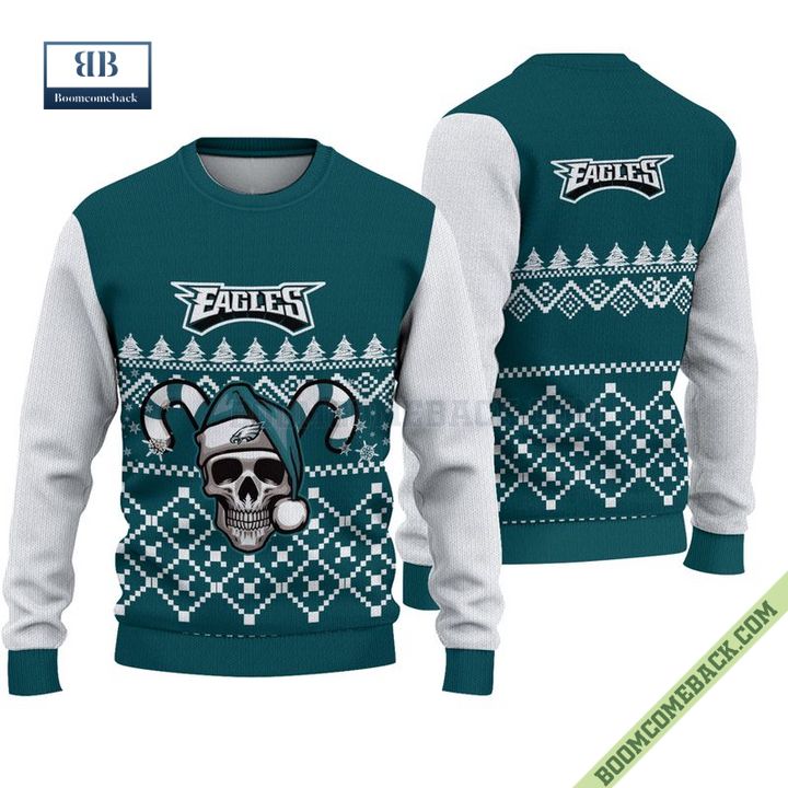 Philadelphia Eagles Skull Santa Claus Knitted Sweater