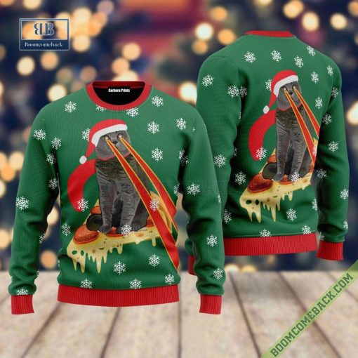 Pizza Cat With Laser Eyes Christmas Sweater For Adult And Kids