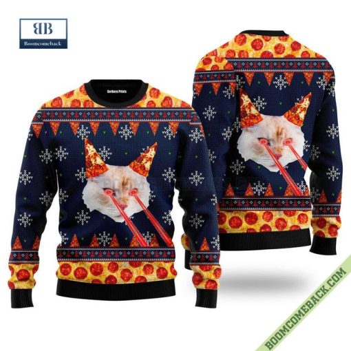Pizza Cat With Laser Eyes Ugly Christmas Sweater Jumper