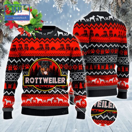 Rottweiler Red Black Pattern Ugly Christmas Sweater