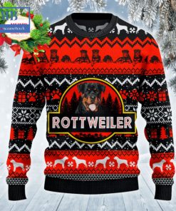 rottweiler red black pattern ugly christmas sweater 3 PONii