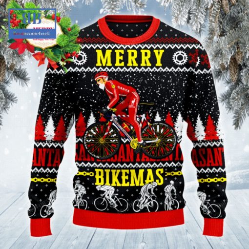 Santa Cycling Merry Bikemas Ugly Christmas Sweater