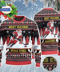 Santa Hockey Best Pucking Xmas Ever Ugly Christmas Sweater