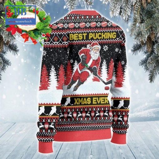 Santa Hockey Best Pucking Xmas Ever Ugly Christmas Sweater