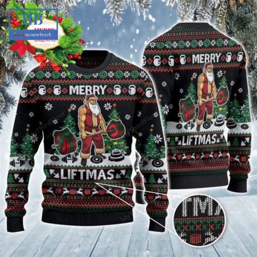 Santa Merry Liftmas Ugly Christmas Sweater