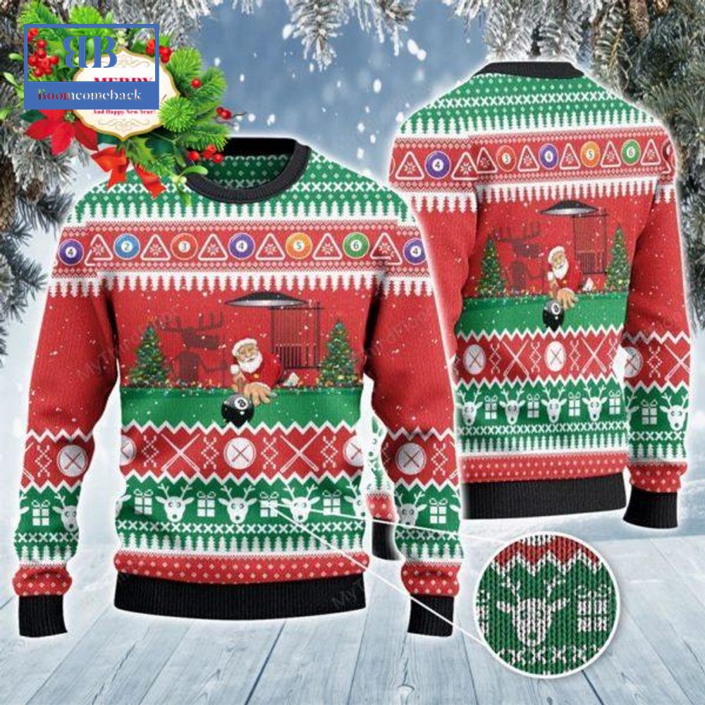 Santa Playing Billiard Ugly Christmas Sweater - Boomcomeback