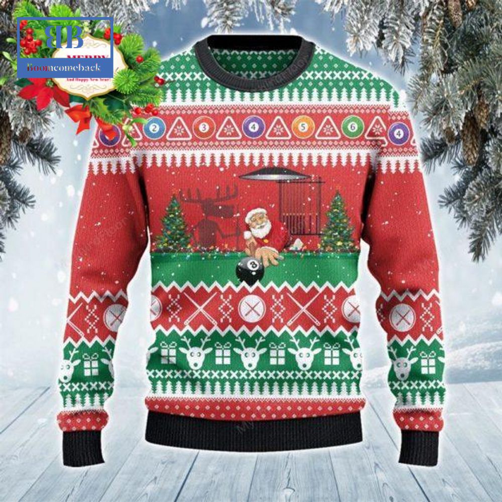 Santa Playing Billiard Ugly Christmas Sweater - Boomcomeback