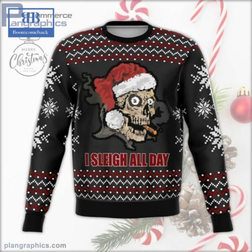 Skull I Sleigh All Day Ugly Christmas Sweater