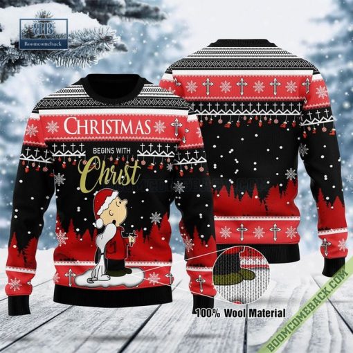 Snoopy Dog Christmas Begins With Christ Ugly Sweater