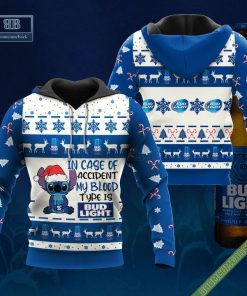 Stitch In Case Of Accident My Blood Type Is Bud Light Ugly Christmas Sweater Hoodie Zip Hoodie Bomber Jacket