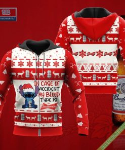 stitch in case of accident my blood type is budweiser ugly christmas sweater hoodie zip hoodie bomber jacket 3 g0cqV
