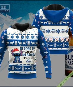 stitch in case of accident my blood type is busch light ugly christmas sweater hoodie zip hoodie bomber jacket 2 6eGvW