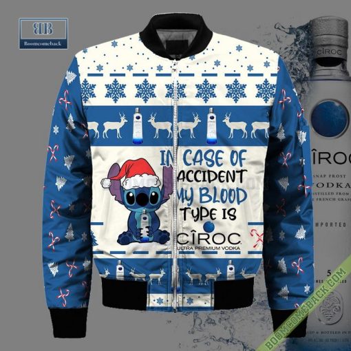 Stitch In Case Of Accident My Blood Type Is CIROC Ugly Christmas Sweater Hoodie Zip Hoodie Bomber Jacket