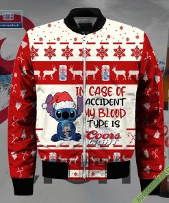 stitch in case of accident my blood type is coors light ugly christmas sweater hoodie zip hoodie bomber jacket 4 61sw0