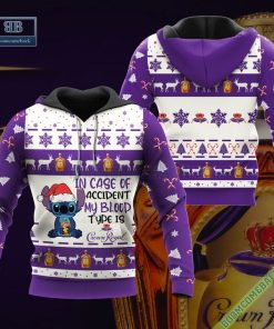 stitch in case of accident my blood type is crown royal ugly christmas sweater hoodie zip hoodie bomber jacket 2 VNl4m