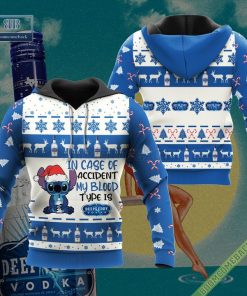 Stitch In Case Of Accident My Blood Type Is Deep Eddy Vodka Ugly Christmas Sweater Hoodie Zip Hoodie Bomber Jacket