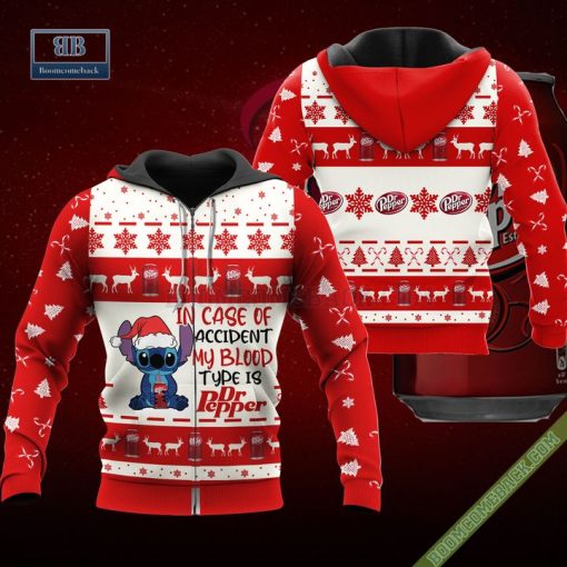 Stitch In Case Of Accident My Blood Type Is Dr Pepper Ugly Christmas Sweater Hoodie Zip Hoodie Bomber Jacket