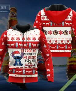 stitch in case of accident my blood type is leinenkugels ugly christmas sweater hoodie zip hoodie bomber jacket 3 CZY56