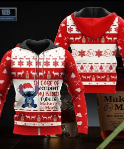 stitch in case of accident my blood type is makers mark ugly christmas sweater hoodie zip hoodie bomber jacket 3 CDsNv