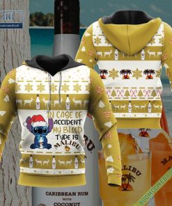 Stitch In Case Of Accident My Blood Type Is Malibu Rum Ugly Christmas Sweater Hoodie Zip Hoodie Bomber Jacket