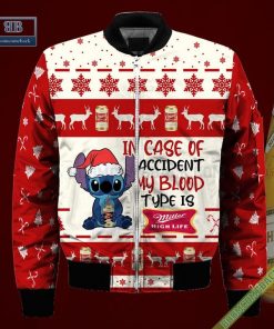 stitch in case of accident my blood type is miller high life ugly christmas sweater hoodie zip hoodie bomber jacket 4 Z8mrS