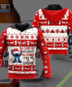 Stitch In Case Of Accident My Blood Type Is Molson Canadian Ugly Christmas Sweater Hoodie Zip Hoodie Bomber Jacket