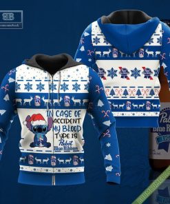 stitch in case of accident my blood type is pabst blue ribbon ugly christmas sweater hoodie zip hoodie bomber jacket 3 e2OqW