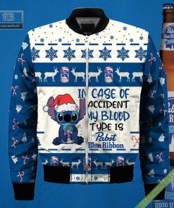 stitch in case of accident my blood type is pabst blue ribbon ugly christmas sweater hoodie zip hoodie bomber jacket 4 xXjfz