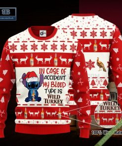 Stitch In Case Of Accident My Blood Type Is Wild Turkey Ugly Christmas Sweater Hoodie Zip Hoodie Bomber Jacket