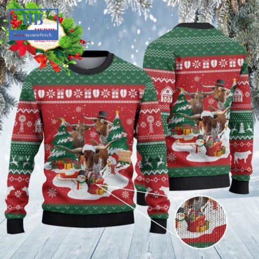 Texas Longhorn Cattle Christmas Gift Snowman Ugly Christmas Sweater