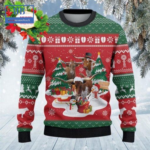Texas Longhorn Cattle Christmas Gift Snowman Ugly Christmas Sweater
