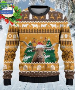 texas longhorn cattle christmas on the farm ugly christmas sweater 3 xrypR