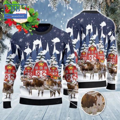 Texas Longhorn Cattle Snow Farm Ugly Christmas Sweater