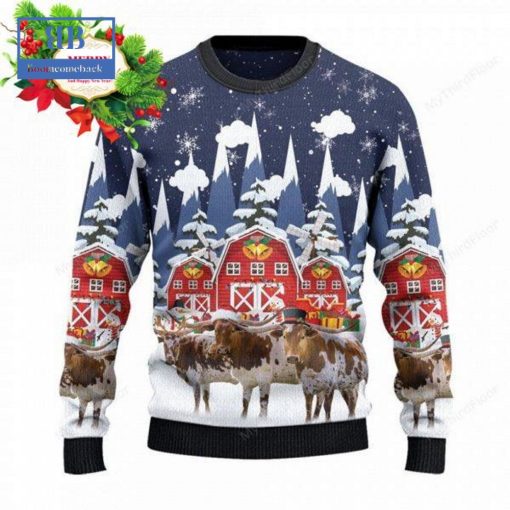 Texas Longhorn Cattle Snow Farm Ugly Christmas Sweater