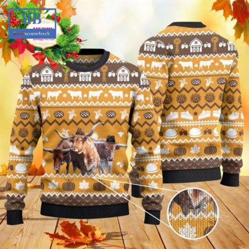 Texas Longhorn Cattle Thanksgiving Gift Ugly Christmas Sweater