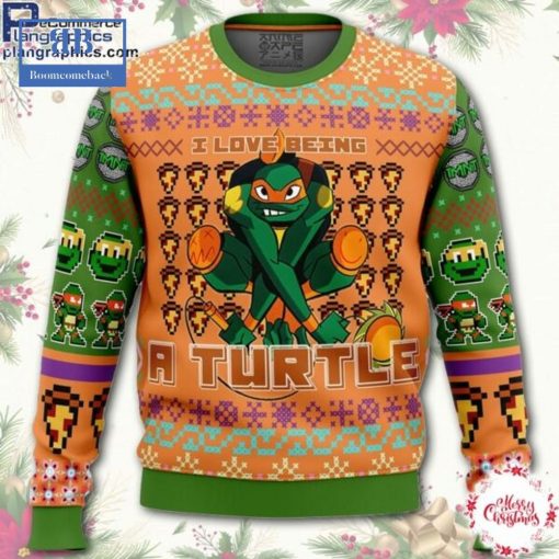 TMNT Michelangelo I Love Being A Turtle Ugly Christmas Sweater
