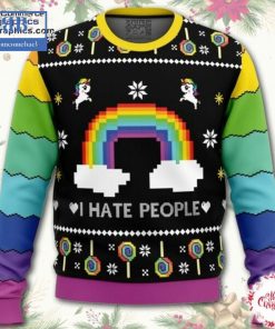 Unicorn Rainbow I Hate People Ugly Christmas Sweater