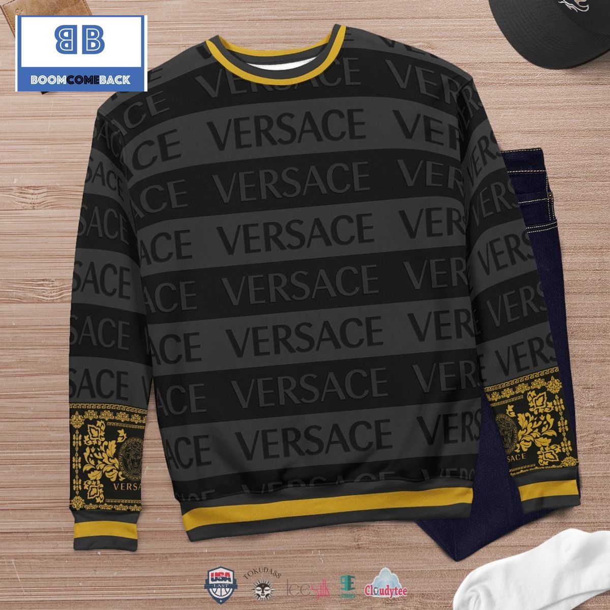 Versace Black Grey 3D Ugly Sweater