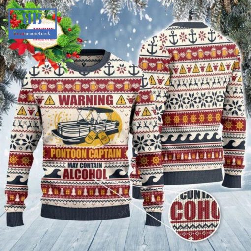 Warning Pontoon Captain May Contain Alcohol Ugly Christmas Sweater