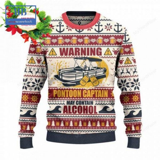 Warning Pontoon Captain May Contain Alcohol Ugly Christmas Sweater