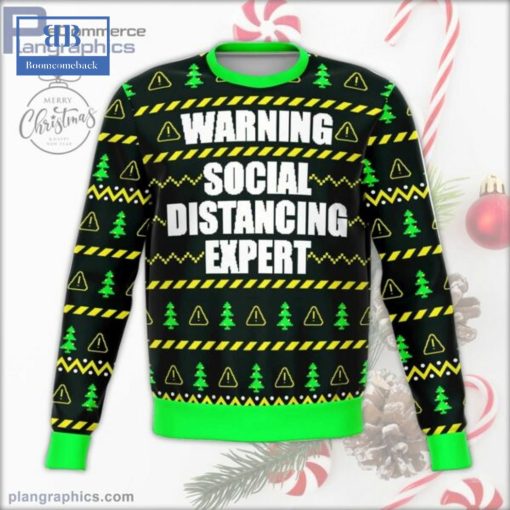 Warning Social Distancing Expert Ugly Christmas Sweater