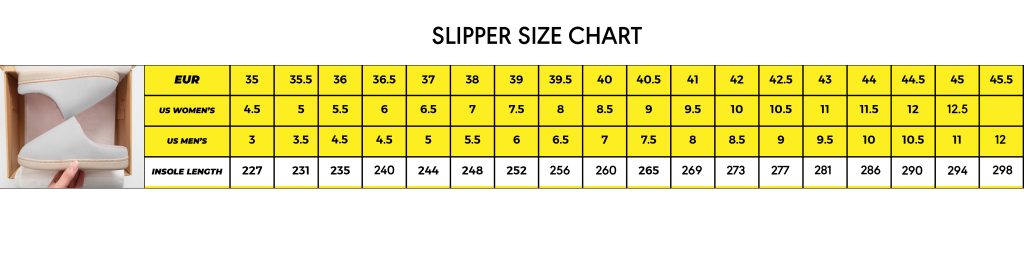 Slipper size chart
