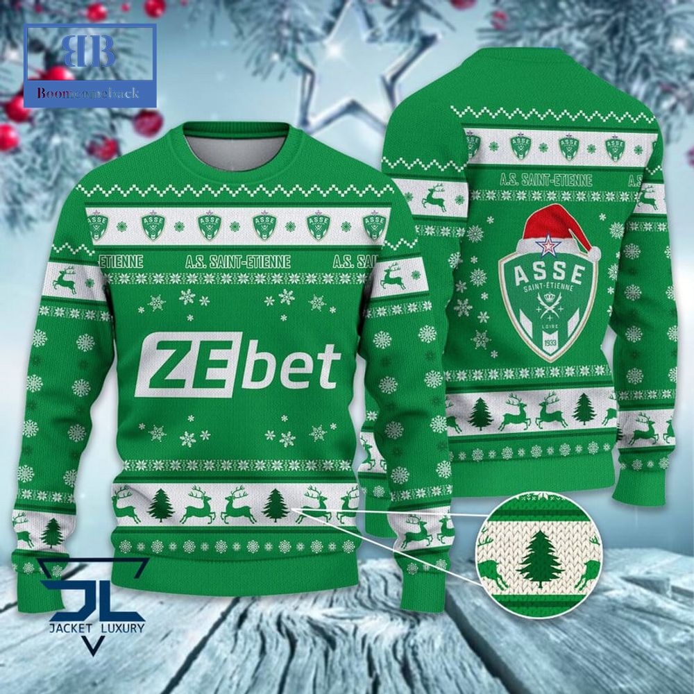 AS Saint-Etienne Santa Hat Ugly Christmas Sweater